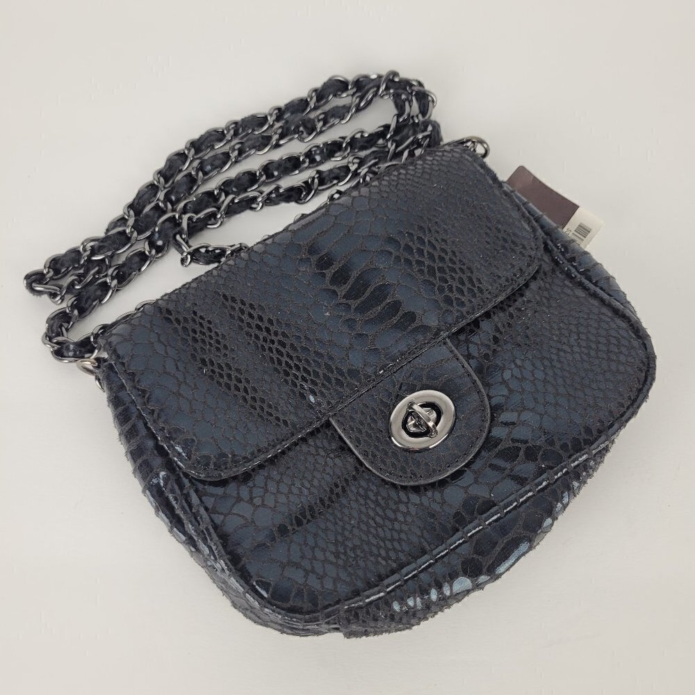 NWT The Limited Black Embossed Faux Snake Convertible Clutch/Crossbody Bag